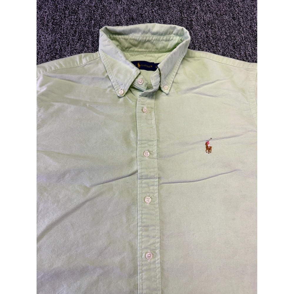 Ralph Lauren Button Down Mens Large Green Short Sleeve Cotton Logo Shirt - Picture 6 of 16